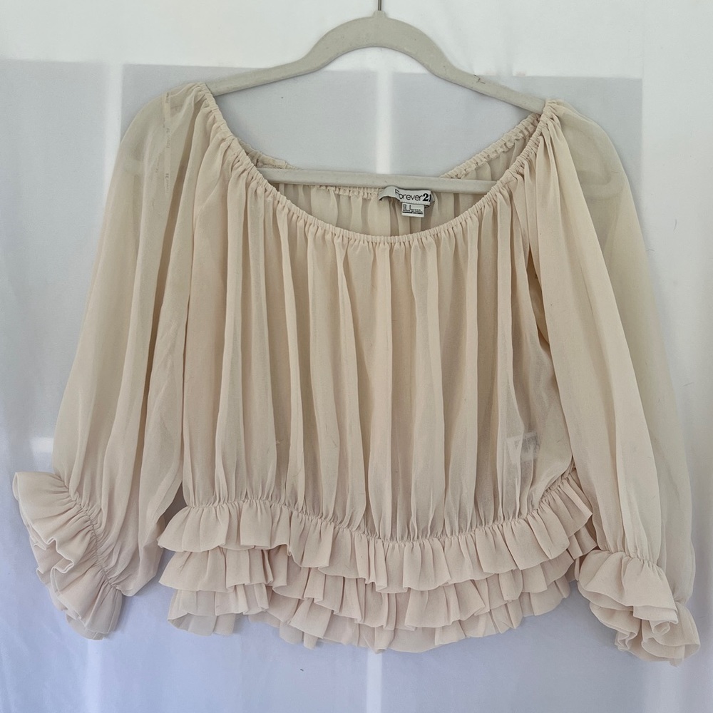 Forever 21 Cream Frilled Crop Top - $4.99 SHIPPING